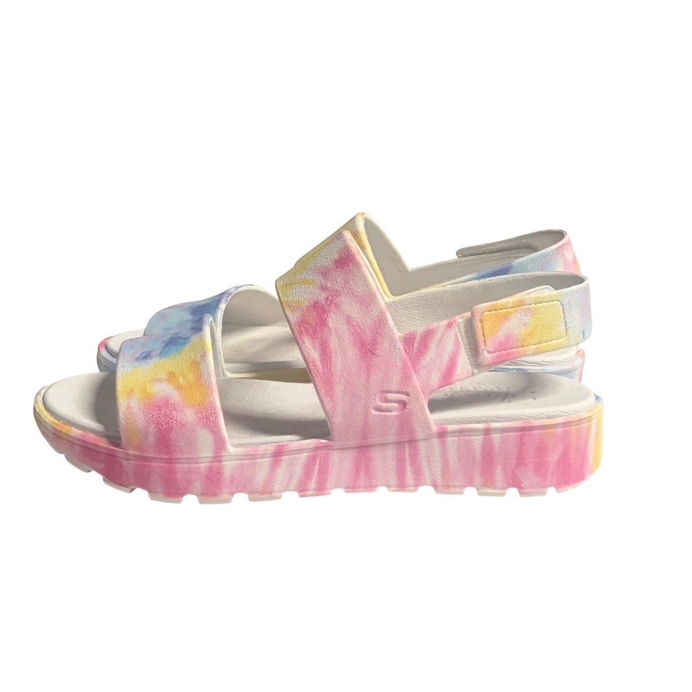 Skechers Luxe Foam Tie Dye Platform Sandals Womens 9 Pink Yellow Blue Slingback